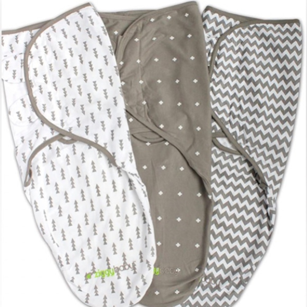 ZiggyBaby Swaddles pack of 3 in Grey patterns - size Small/Medium